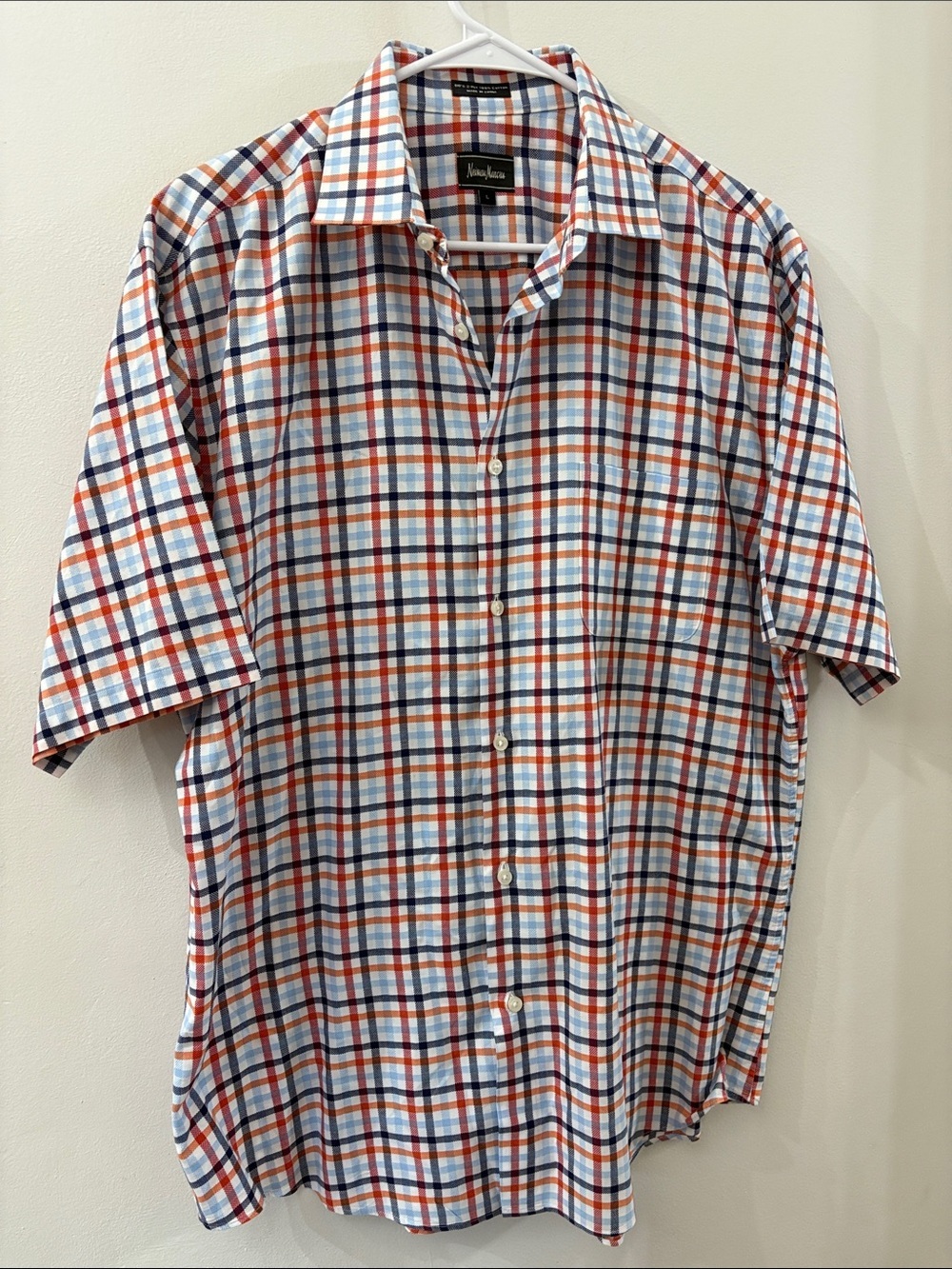 Neiman Marcus Men's Short Sleeve Plaid Button-Down Shirt - large